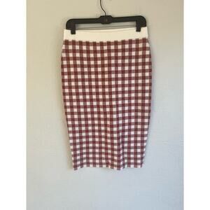 Anthropologie English Factory Woman Knit Gingham Plaid Midi Skirt, Size …